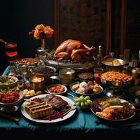 Thanksgiving background with dining table high quality ai generated image photo