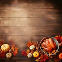 Thanksgiving Day background leafs and pumpkin high quality ai generated image photo