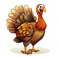 Cartoon Thanksgiving turkey isolated on white background high quality ai generated image photo
