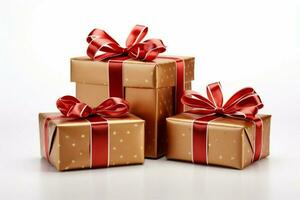 Isolated presents, boxes on white. Evoke holiday spirit, Valentine's Day affection. AI Generated photo