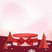 resumen mínimo burlarse de arriba escena. geometría pastel color podio forma para espectáculo cosmético producto mostrar. etapa pedestal o plataforma. Navidad blanco antecedentes con árbol Navidad y rojo cinta. 3d vector. vector