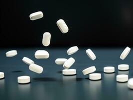 blanco pastillas y tabletas en el vaso en un blanco antecedentes. foto