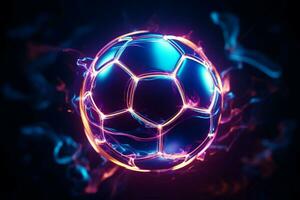Neon soccer ball banner Promote sports betting and earnings with striking style AI Generated photo