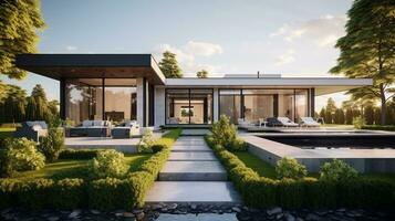 a luxurious modern house, AI generated photo