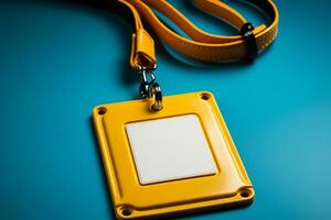 Recognition tag Name badge with yellow cord, empty area, and descriptive text AI Generated photo