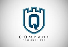 English Alphabet Q With Castle Logo Design Vector. Graphic Alphabet Symbol For Corporate Business vector