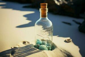 Ocean's secret Message bottle carries untold stories, waiting for discovery on shores AI Generated photo