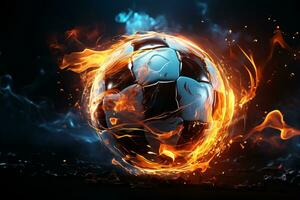 innovador diseño, estructura metálica jugador, iluminado por dinámica efectos, huelgas fútbol pelota con precisión ai generado foto