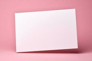 Isolated on pastel pink Blank white card, a canvas for heartfelt messages. AI Generated photo