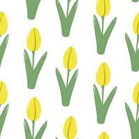 Abstract seamless pattern of colorful blooming tulips in trendy bright yelow shades. Hello spring vector