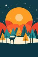 Christmas Winter Wonderland Flat Vector Greeting Card Illustration