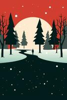 Christmas Winter Wonderland Flat Vector Greeting Card Illustration