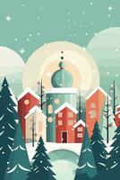 Christmas Winter Wonderland Flat Vector Greeting Card Illustration