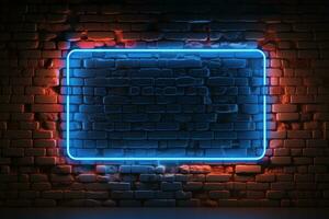 Black brickwall backdrop frames red neon heart and blue accents, a heartfelt Valentine's. AI Generated photo