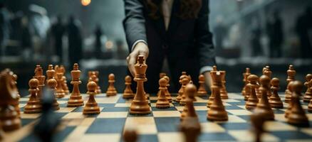 A chessboard becomes a businesswomans canvas, shaping her strategic mindset AI Generated photo