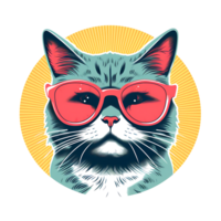 retro risografía gato clipart png ai generado