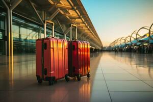 Airport wanderlust Suitcases in the departure lounge, a traveler's dream of vacation AI Generated photo