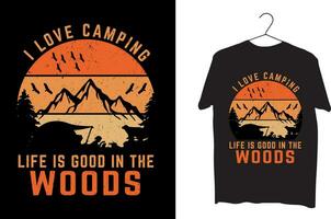 me encanta acampar, la vida es buena en el diseño de la camiseta del bosque vector