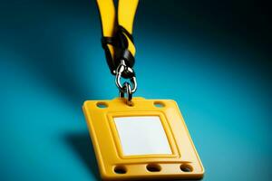 Recognition tag Name badge with yellow cord, empty area, and descriptive text AI Generated photo