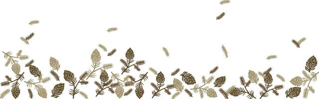 Autumn background with long horizontal border made of leaves and pinecones, autumn fall isolated on the background. Hello autumn vector illustration