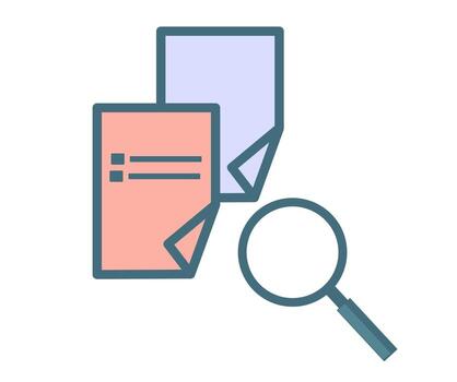 Vector file document icon and magnifier. File search flat color icon. Document verification symbol on white isolated background