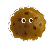 Kawaii cartoon chocolate chip cookie character with funny face.Kids food menu. Vector illustration.