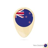 Map pointer with flag of New Zealand. Orange abstract map icon. vector