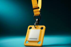 Distinctive ID Yellow cord, space for name, text on badge for recognition AI Generated photo