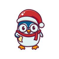 linda mano dibujado pingüinos - alegre Navidad saludos vector