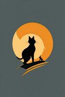 Silhouette of a cat under the sun. AI generated. photo
