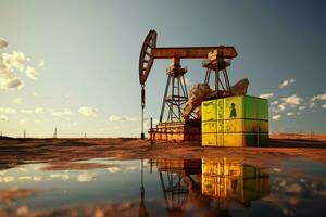 Desierto perforación petróleo bomba, industria engranaje extraer combustible desde campos de petróleo para exportar ai generado foto