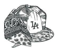 Handmade vector illustration of a cap with bandana in street style. Art in stripped and free strokes.