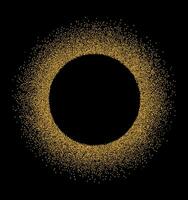 Vector illustration of glowing halo. Black circle art with glowing particles. Editable design.