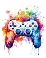 Painting a Watercolor video game controller device Illustration White Background photo