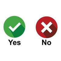 Yes and No vector illustration button choice. Suitable for elements of advice info graphic information or tips. Check mark and cross mark icon.