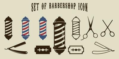 conjunto de aislado barbería icono vector ilustración modelo gráfico diseño. haz colección de varios Barbero tienda firmar o símbolo para negocio retro concepto
