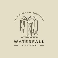 waterfall logo line art vector illustration template icon graphic design. simple minimalist of nature and adventure sign or symbol for environment travel business with typography style