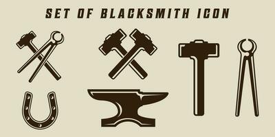 set of isolated blacksmith icon vector illustration template graphic design. bundle collection of various industrial steel or iron sign or symbol for business