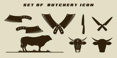 set of isolated butchery icon vector illustration template graphic design. bundle collection and various knife cow buffalo crossed knife concept for farm ranch business