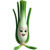 Green green onion 3D illustration. AI Generative png