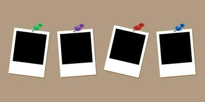 Blank Polaroid photo frame for Scrapbook. Design of vintage negative snapshot. Template of retro photo picture. Vector illustration. Editorial material.