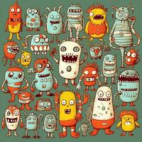 cute monster collection in doodle style photo