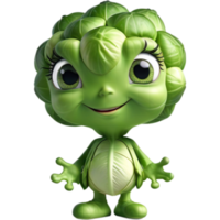 Green Brussels sprout 3D illustration. AI Generative png