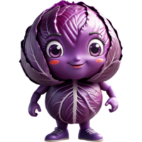 Purple red cabbage 3D illustration. AI Generative png