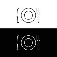 Food plate, knife, fork icon. Line drawing with editable stroke vector