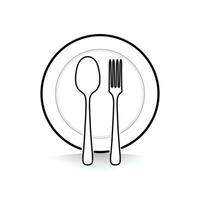 Cutlery icon. Spoon, fork, plate icon design. Line drawing with editable stroke vector