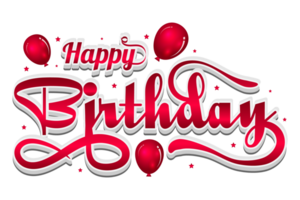 feliz aniversário texto tipografia vermelho balões adesivo transparente fundo png