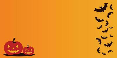 Halloween celebration background with pumpkin and bat icons, free space area. vector for banner, greeting card, poster, social media.