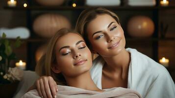 Two beautiful girls in spa salon photo