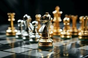 Chessboards gold and silver pieces represent the essence of business leadership concepts AI Generated photo